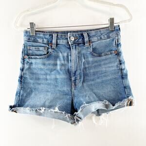 American Eagle High Rise Stretch Cutoff Mom Jean Denim Shorts Blue 6